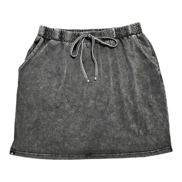Black Acid Wash Drawstring Skirt Mainstrip Sz L Normcore Casual Cotton Comfycore - Picture 3 of 9